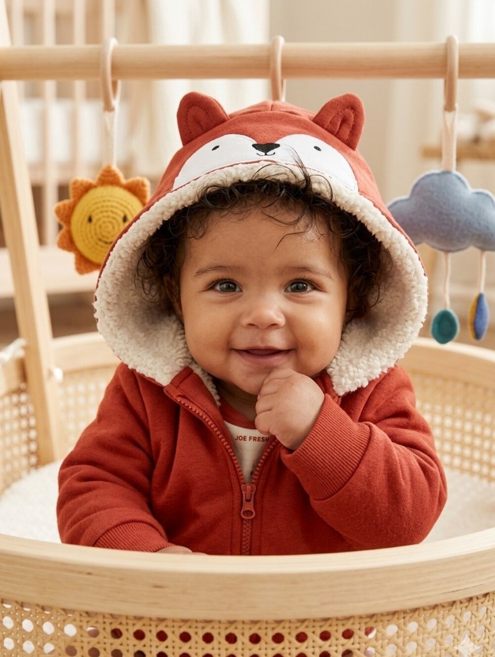 Joe Fresh Fox Full Zip Sherpa Lined Sweater 3-6M